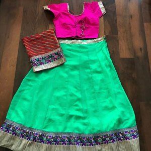 NEW Chaniya Lengha Choli - Pink, Green, Gold, M/L
